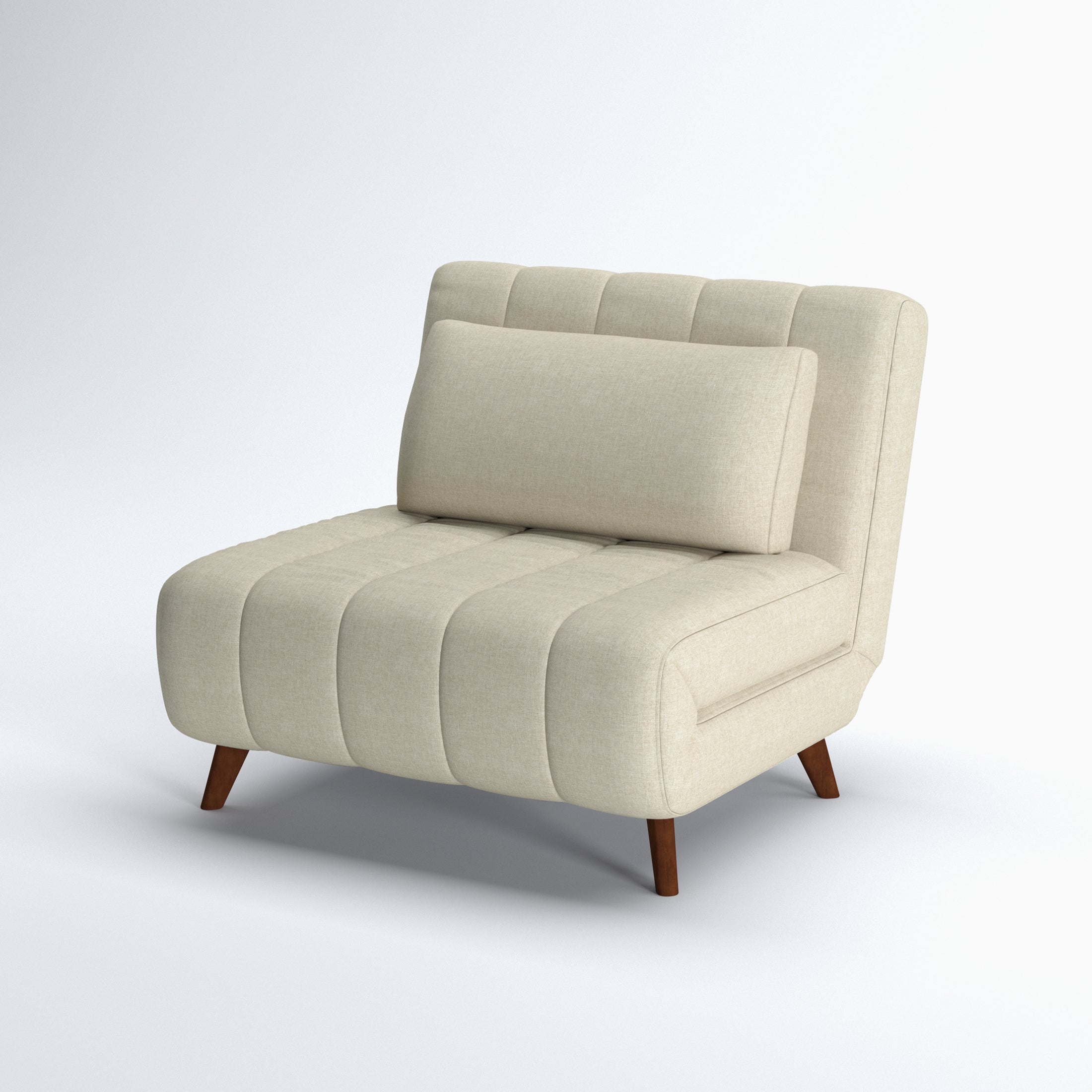 Beige armchair with wooden legs on a white background